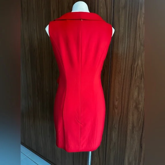 Calvin Klein Red Formal Classy Midi Length Sheath Fitted Ruffle Front Size 8 - Picture 2 of 11
